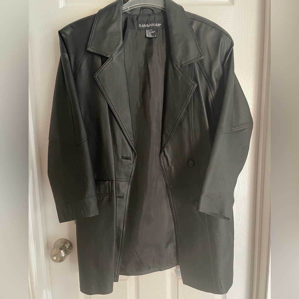 Savannah Men's Black Leather Trench Coat